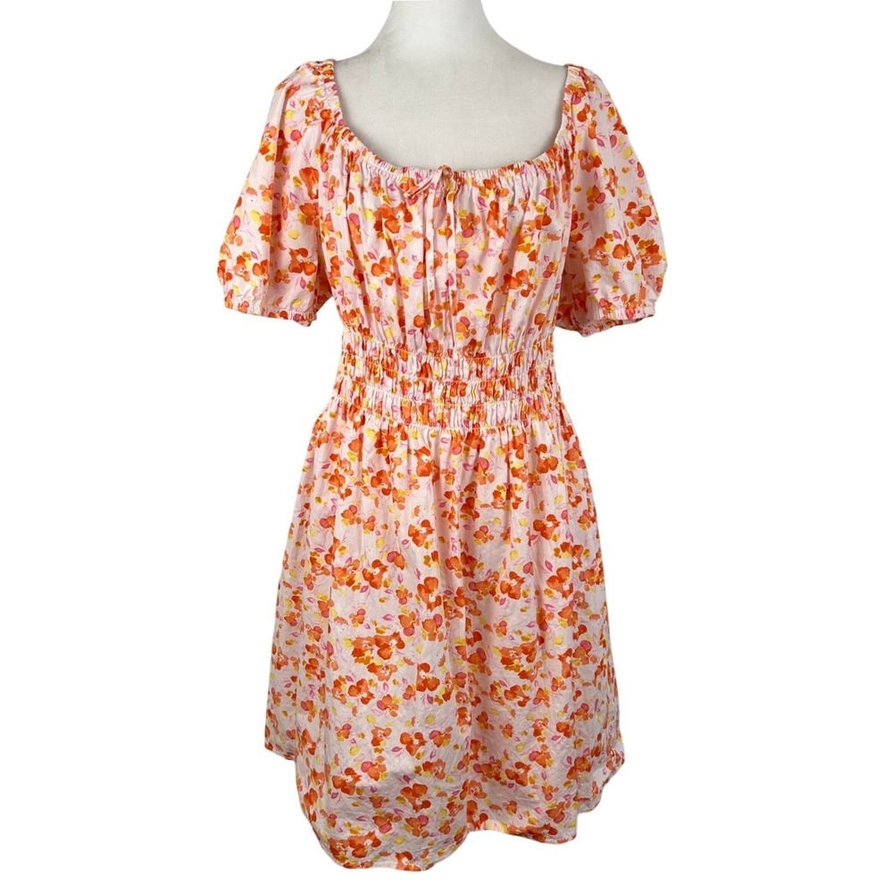 Chloe + Rene Pink Floral Milkmaid Dress 3X Puff Sleeve Cotton Coquette Fairy